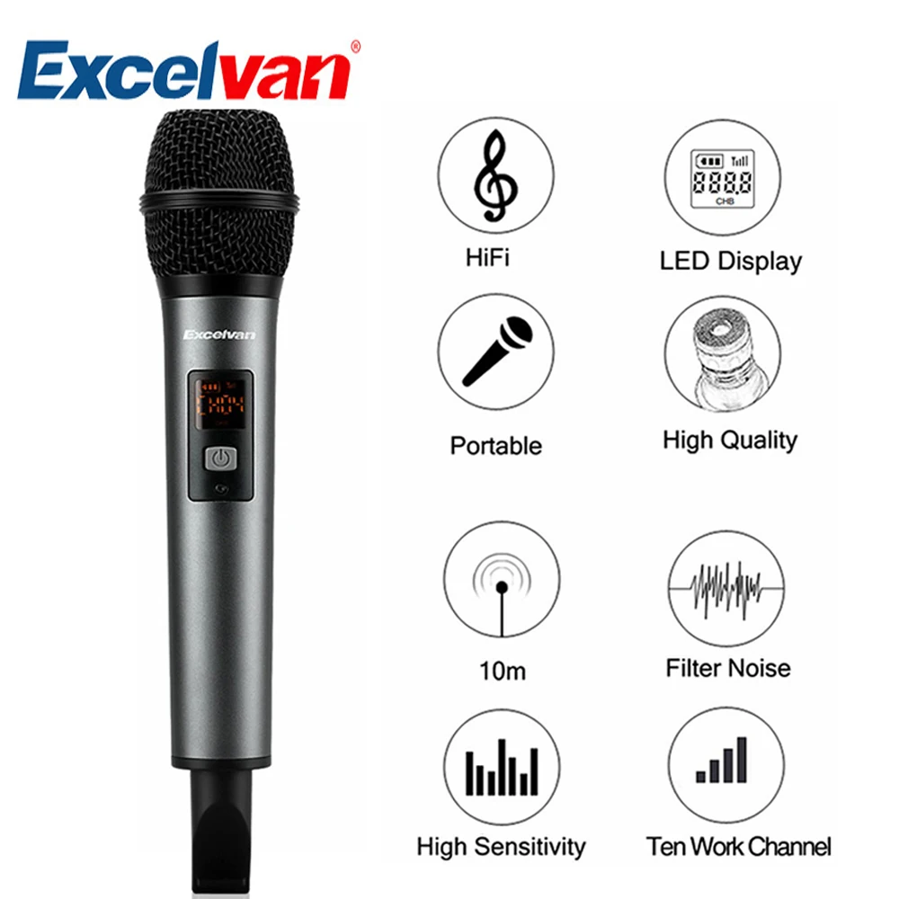 

Excelvan K18-V Professional Bluetooth Microphone Wireless Light-in-weight with Receptor Support APP For Home Entertainment
