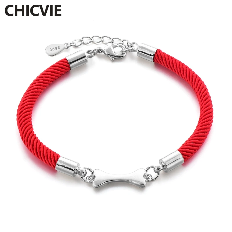 CHICVIE роскошный бренд S925 собака браслеты-манжеты и браслеты для женщин Шарм Красный веревочный браслет ювелирных изделий серебряный браслет SBR190148