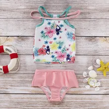Модный летний купальник с цветочным принтом из 2 предметов для маленьких девочек, пляжная одежда, комплект с топом и шортами