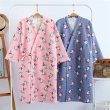 Плотное зимнее кимоно халат для женщин с длинными рукавами банный Халат Свободный удобный кролик юката