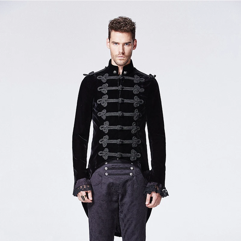 

Gothic Black Noblemen Tailcoat with Chinese Button Knot Victorian Era Historical Alternative Swallow Tail Men Velvet Coats