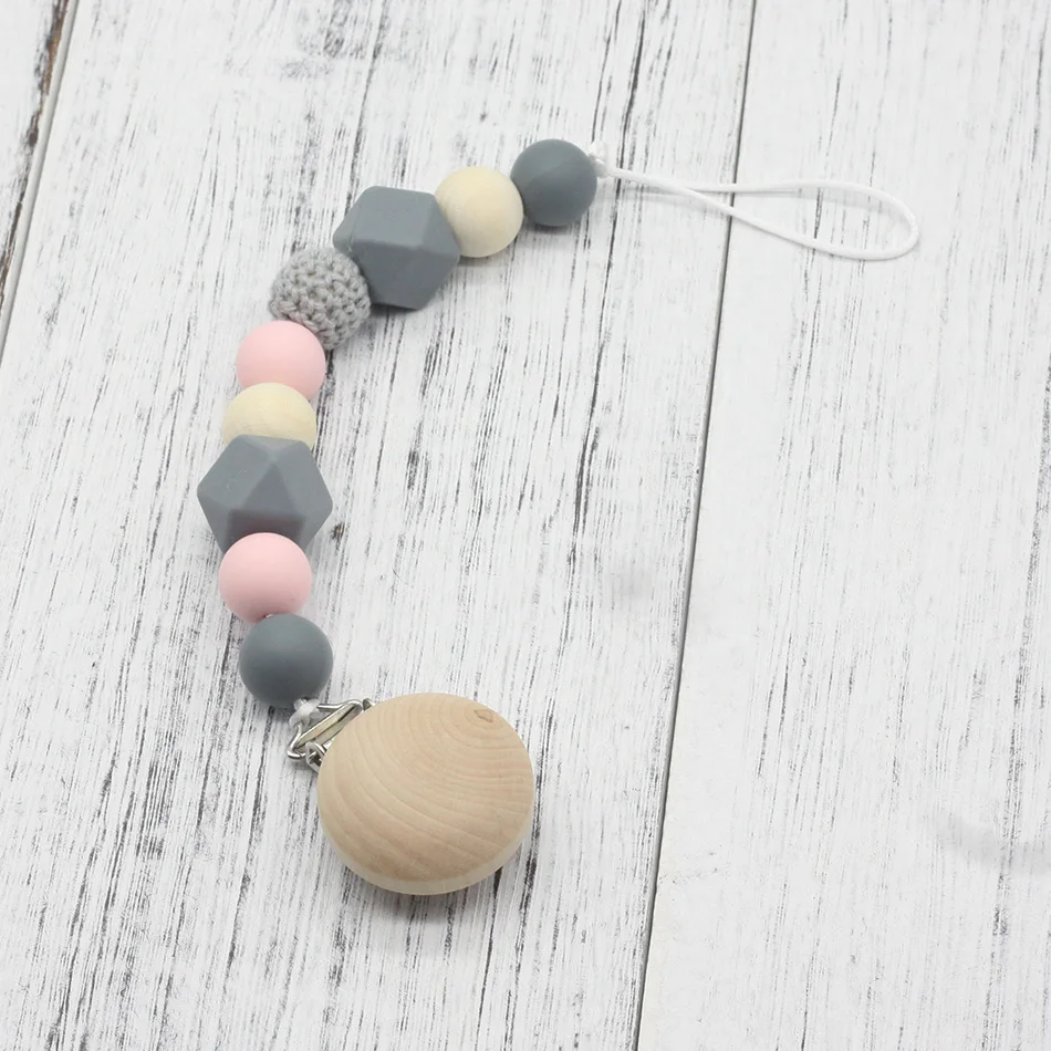 Neutral color baby Pacifier Clip Holder with beech Elephant Shaped Pendant Dummy holder Crochet beads new-born gift NT132