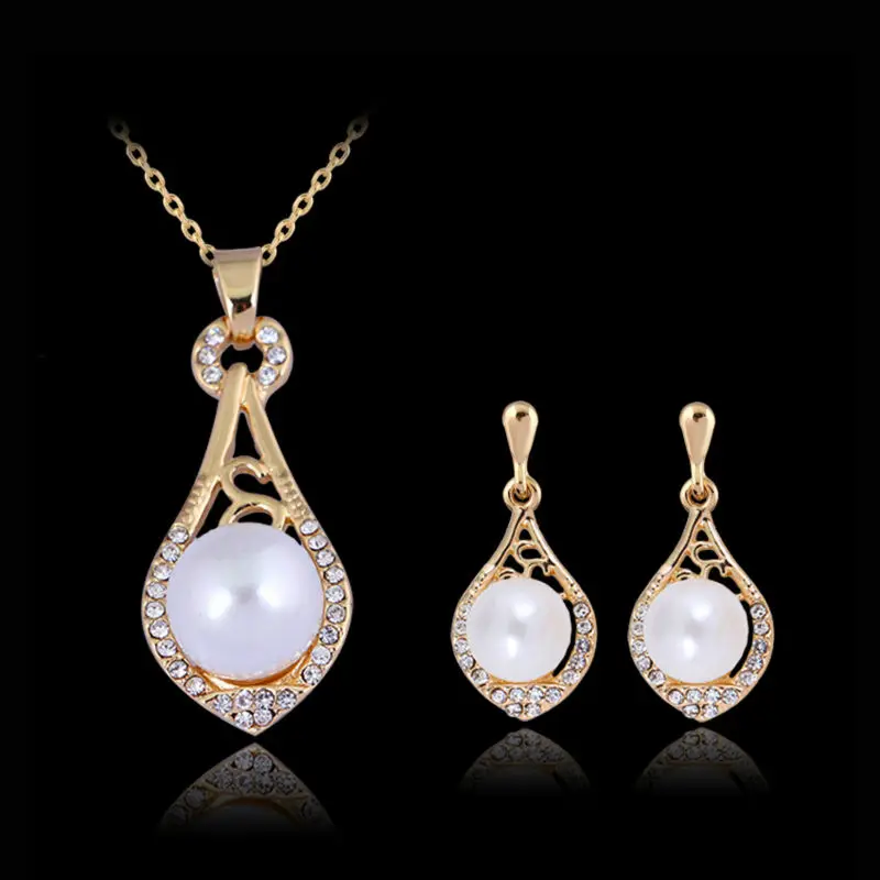 2017 New Imitation Pearl Jewelry Sets gold color Necklace Earrings set cocktail Party Prom