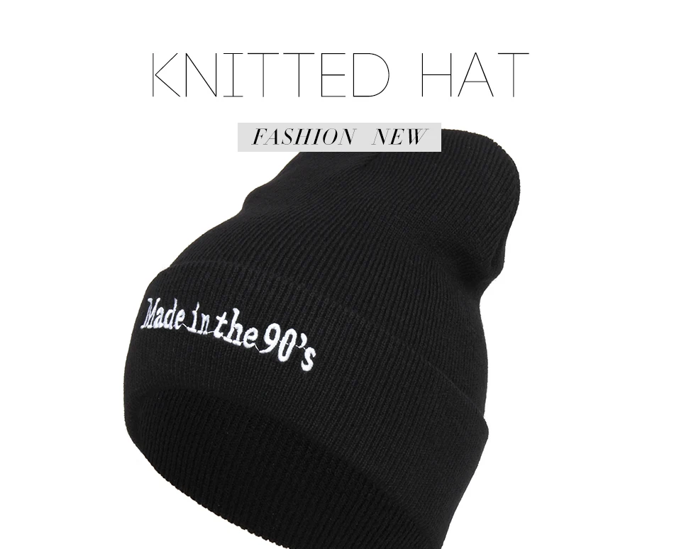Однотонная Черная Женская шапка унисекс уличная хип-хоп шапка бини для девочек зимняя вязаная шапка с вышитыми буквами в стиле 90