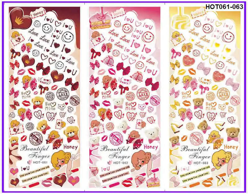 

3 PACKS / LOT MOSAIC KISS VALENTINE LOVE BEAR NAIL TATTOOS STICKER WATER TRANSFER DECAL NAIL ART HOT061-063