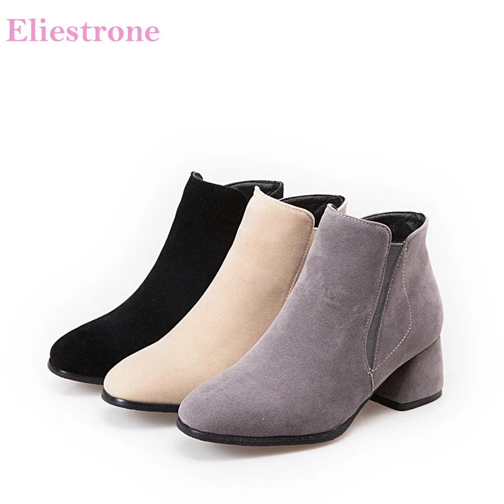 

Brand New Hot Winter Gray Beige Women Nude Ankle Boots Fashion Lady Dress Shoes Med Heels PB710 Plus Big Small Size 10 32 47