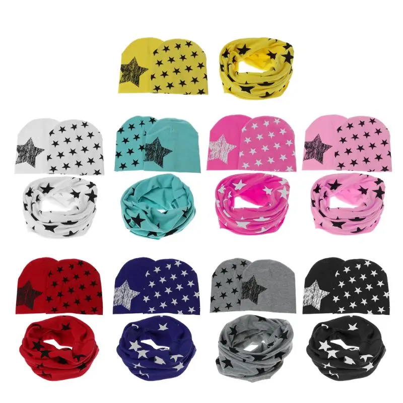 

3Pcs Winter Baby Girl Boy Cap Kids Beanie Stars Infant Hat Children Collar Scarf