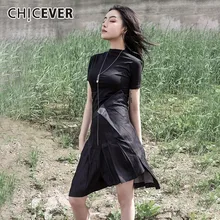 CHICEVER, летняя, винтажная, однотонная, черная, Джинсовая, Женская юбка, с высокой талией, на молнии, неровные, плиссированные, тонкие, женские юбки,, модная новинка