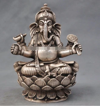 

ymying ZSR 1102++++++China Silver Bronze Buddhism Four arm elephant god wealth Bronze Statue