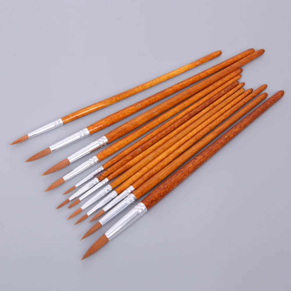 12Pcs Artists Paint Brush Set Acrylic Watercolor Round Pointed Tip Nylon Hair