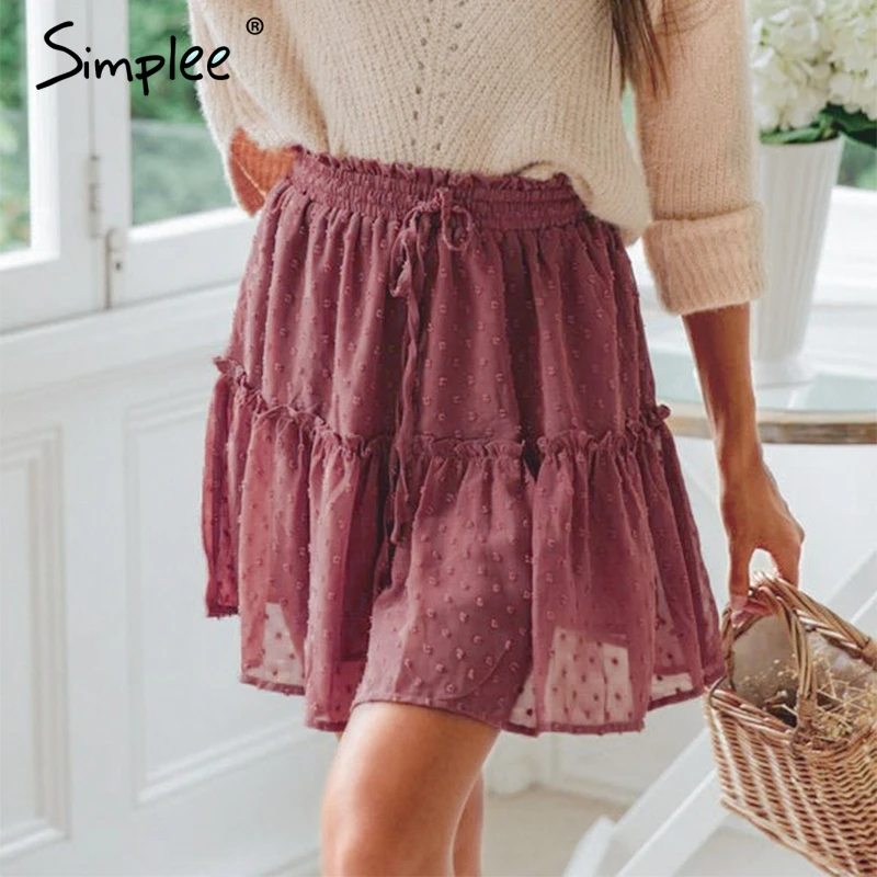 Simplee نقطة عارضة النساء تنورة مرونة عالية الخصر الإناث قصيرة البسيطة تنورة الصيف الشارع الشهير منزعج السيدات أسفل التنانير 2019 Simplee نقطة عارضة النساء تنورة مرونة عالية الخصر الإناث قصيرة البسيطة تنورة الصيف الشارع الشهير منزعج السيدات أسفل التنانير 2019