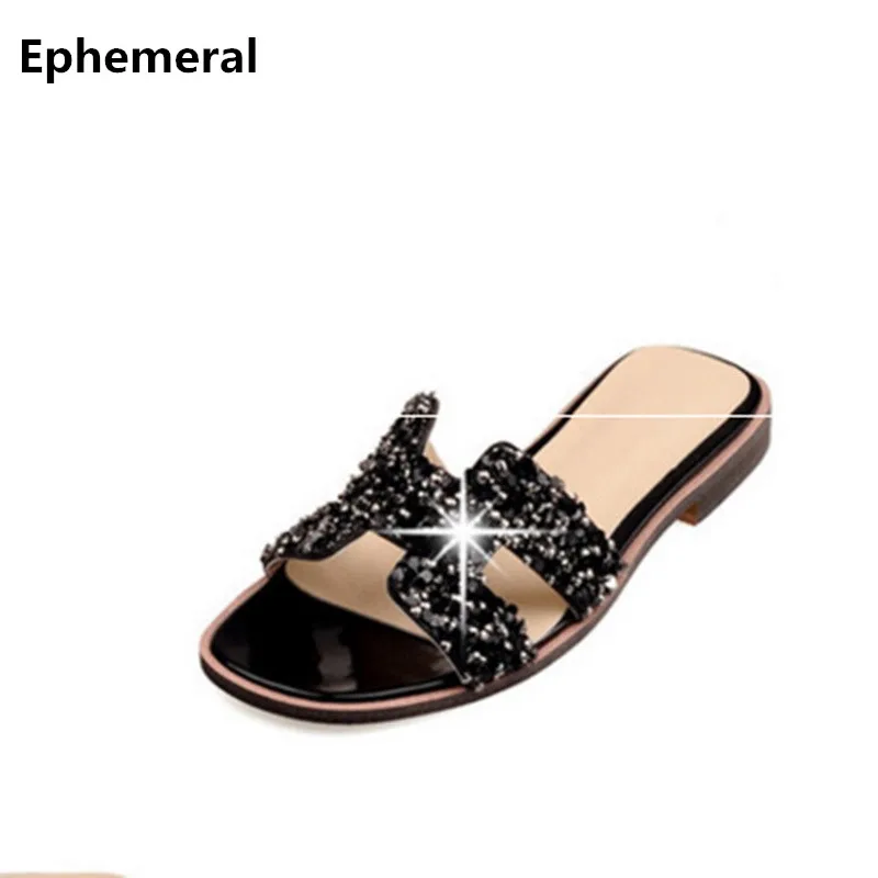 

Ladies bling crystal rhinestone flip flops summer slippers women slides sandals 2017 high quality casual shoes plus size 48 47