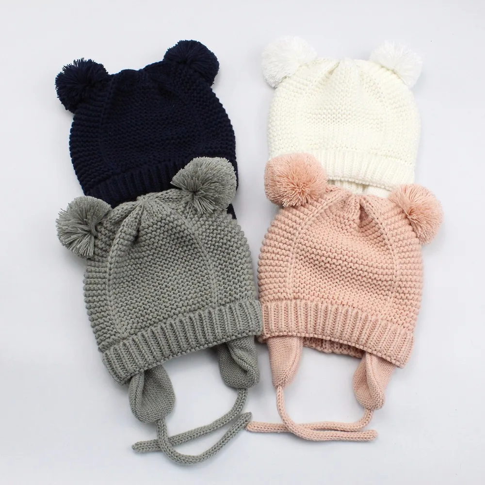 

Bear Ears Cute Baby Hat Soft Cotton Newborn Baby Beanie Double Layer Warm Winter Hat For Baby Girls Boys Knitted Kids Hats New
