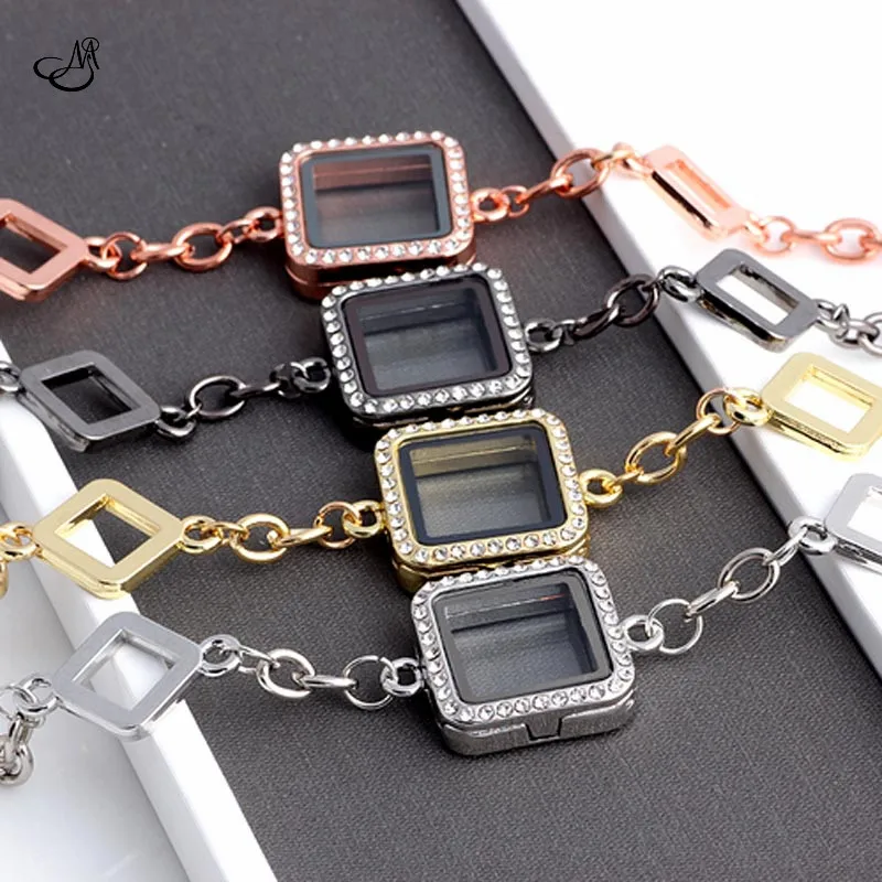 10pcs Mixed Crystal Square Floating Locket Charms Bracelet & Bangles