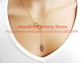 

400pcs/lot fashion lady Infinitus necklace with palm pendant gold color lady bijoux jewelry wholesale lady necklace choker