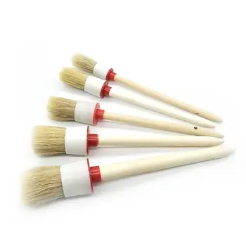 

AOZBZ 6Pcs Multifunction Car Clean Brush Set Cleaning Tool Natural Bristle Brush Handy for Tire Hub Waxing Polishing Brush