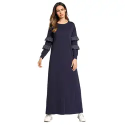 Повседневное платье макси мусульманский абайя кимоно в полоску с воланом длинный халат платья свободные плюс Размеры Jubah Рамадан Ближнем