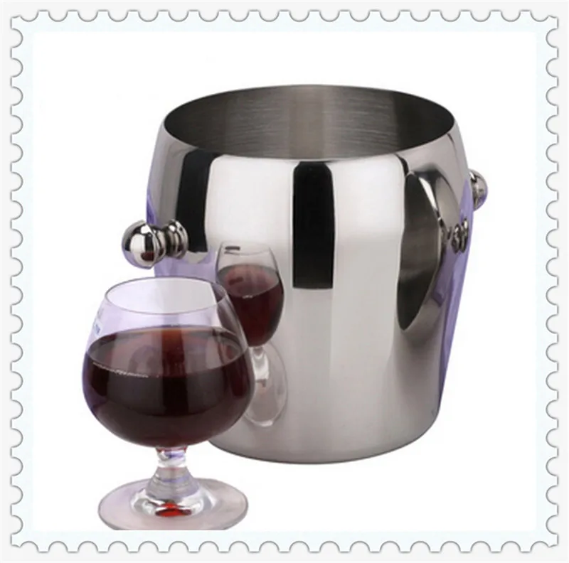 Stainless Steel Metal Wine Bucket Standing Round Ice Bucket / Wine