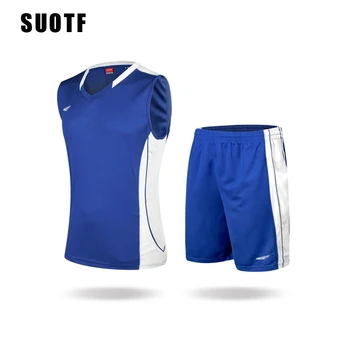 

SUOTF High-end sports training suit basketball clothes suit breathable mesh jersey basketball shorts paul george fresno state