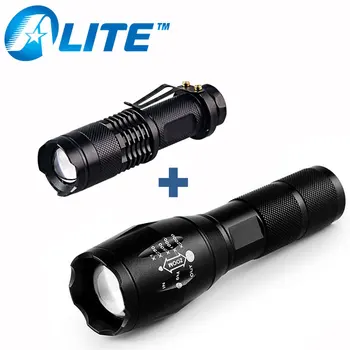

TMWT Hot Selling CREE XML T6 LED Tactical flashlight Set + Q5 Mini Torch Zoomable Without Battery