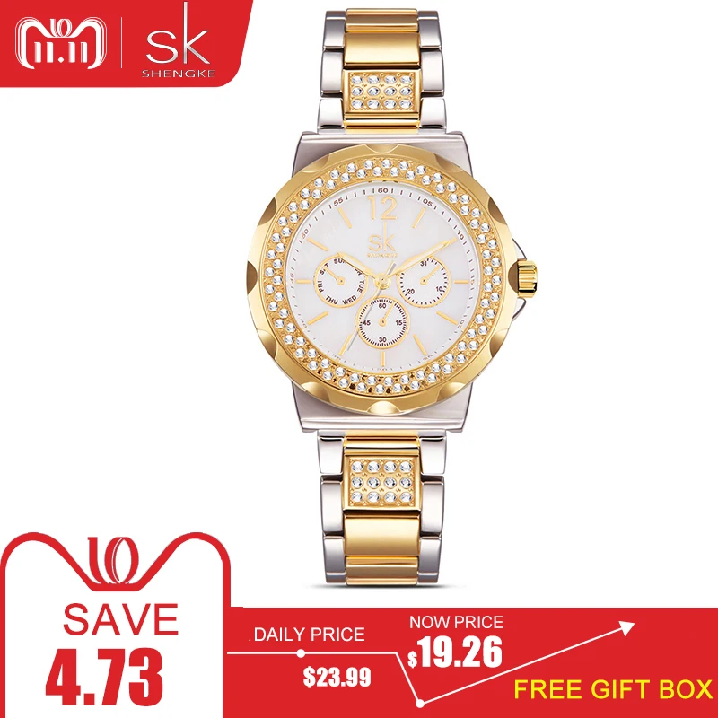 

SK32 Top Brand Luxury Women Watches Gold Fashion Quartz Watch Stainless Steel Diamond Dress Women's Watch Bracelet Hodinky 2018