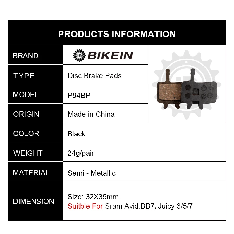 BIKEIN 1 пара полуметаллический диск тормозные колодки для SRAM AVID BB7 Juicy 3/5/7 Велоспорт
