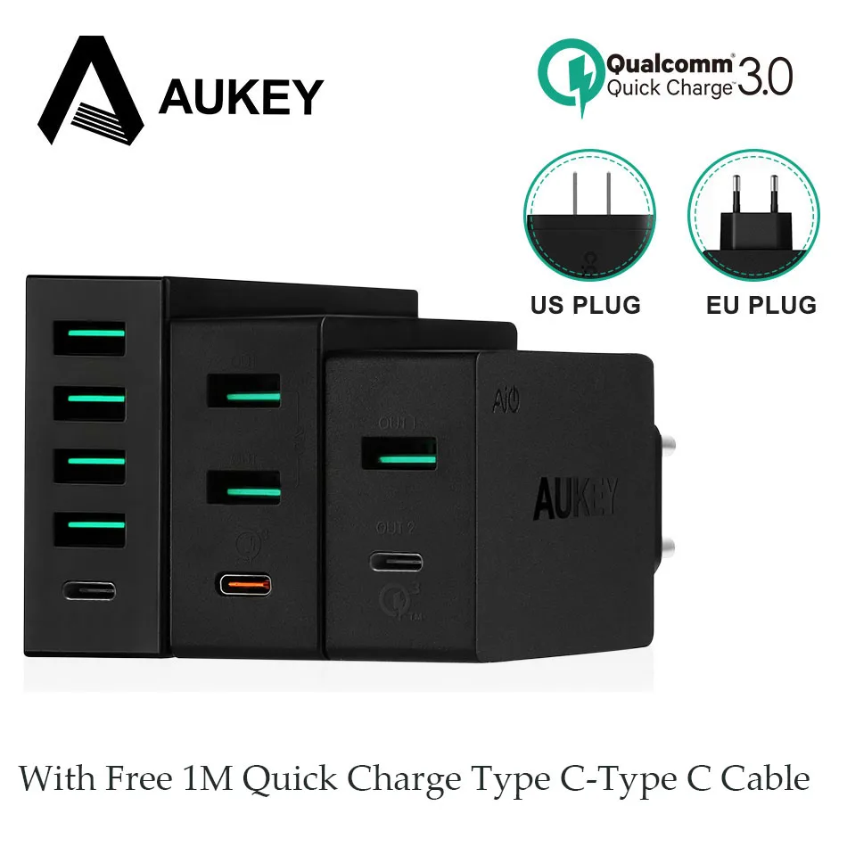 AUKEY Quick Charge QC 3 0 USB быстрое зарядное устройство тип c телефон настенное power Bank +