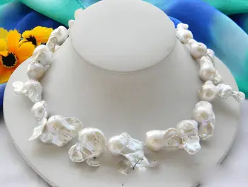 

08148 HUGE 17"WHITE BAROQUE KESHI REBORN PEARL NECKLACE