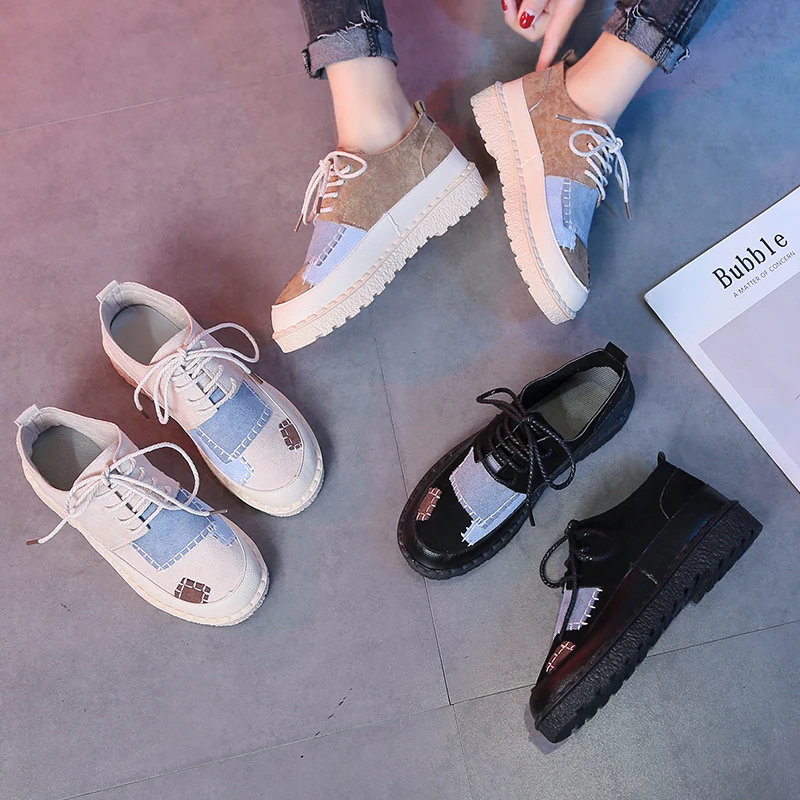 

HEE GRAND 2019 Women Flats New Fashion Shoes Casual Outdoor Lace Up Leisure Spring Shoes With Patchwork Rubber XWD7405