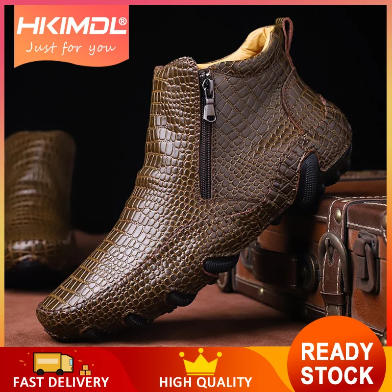 HKIMDL/Брендовые мужские ботинки; модель года; модные полуботинки martin из натуральной кожи; повседневные ботинки «Челси»; официальная обувь из крокодиловой кожи; размеры 38-47