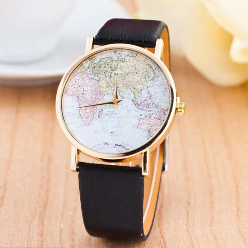 Top Luxury Black Sports Watche Women Watch World Map Watches Jewelry