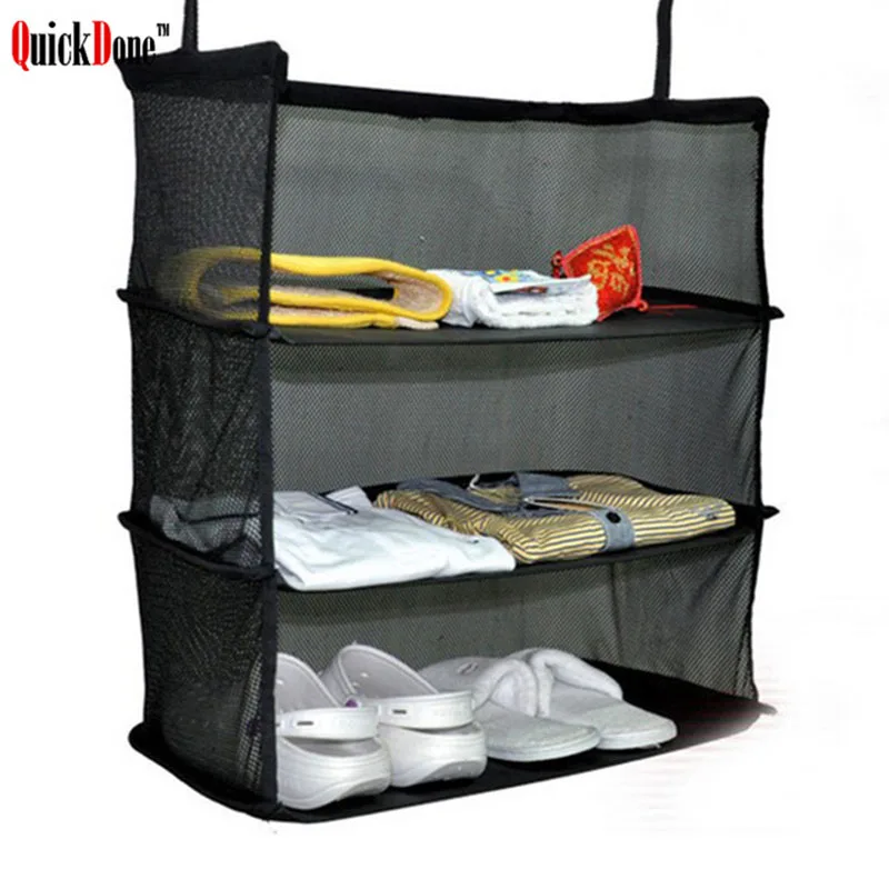 QuickDone Three Layers Portable Travel Clothing Storage Bag Nylon Mesh