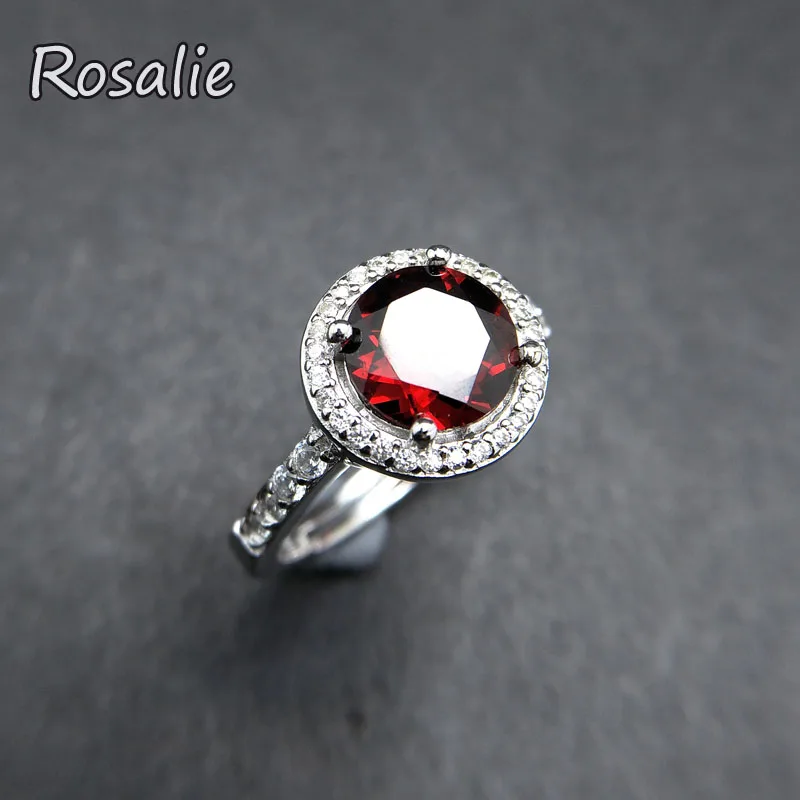 

Rosalie,simple Red garnet gemstone Ring Round 8mm 925 sterling silver resizable fine jewelry Ring for girls with jewelry box