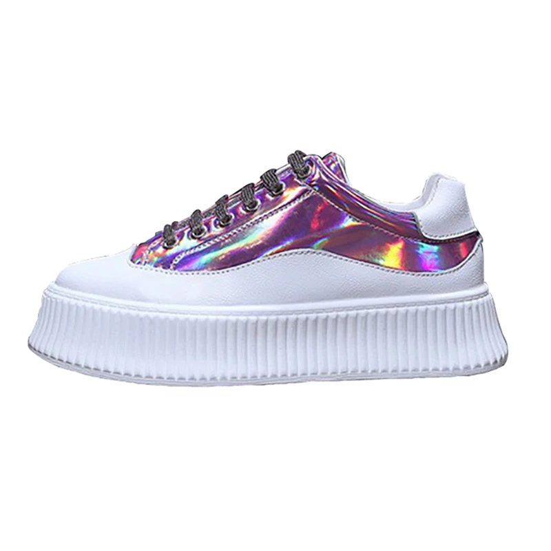 916-Purple Обувь на платформе; Новинка года; женская обувь на плоской подошве с блестками; модная женская обувь на плоской подошве; женская обувь на толстой подошве со шнуровкой; летние женские повседневные кроссовки - Цвет: 916-Purple