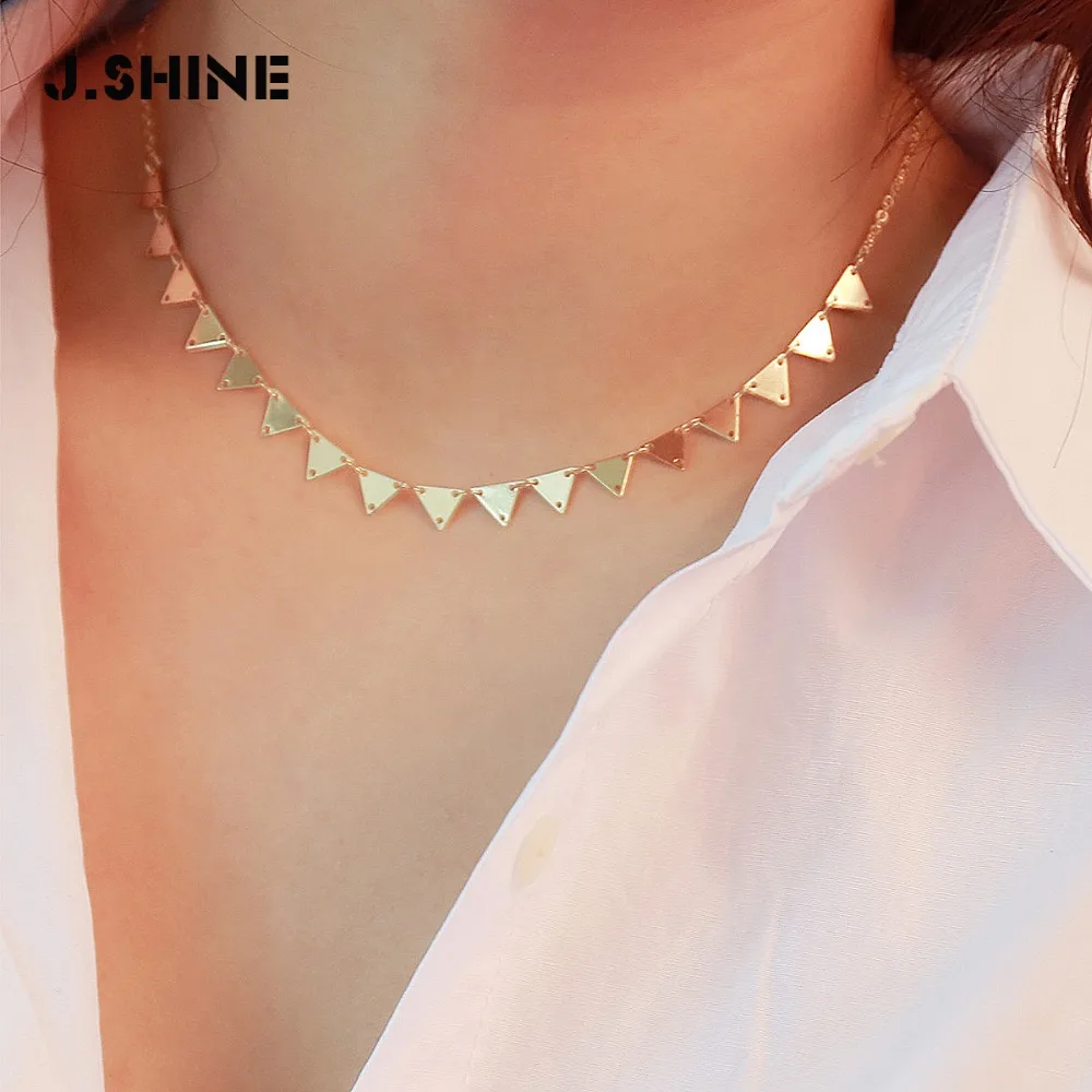 JShine крошечное треугольное ожерелье для женщин короткая цепочка круглые Чокеры с