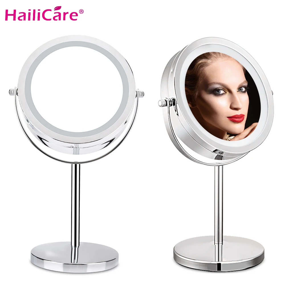 Двухстороннее 10X увеличительное Яркое Зеркало для макияжа светодиодный светильник HD косметическое зеркало для макияжа Круглая вращающаяся настольная подставка настольные зеркала