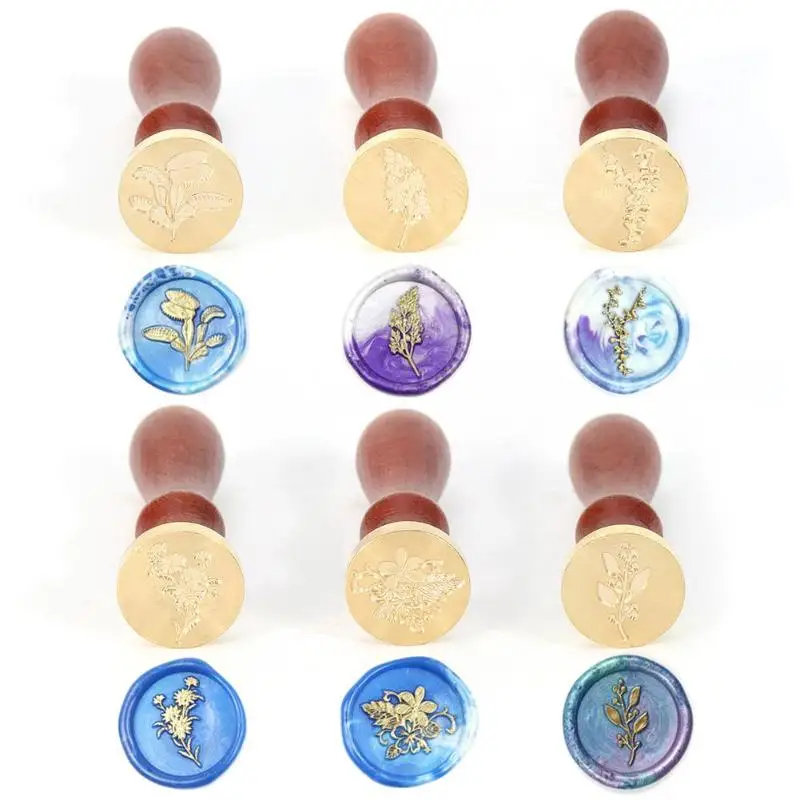 

Retro Flower Wax Seal Stamps Wooden Handle Vintage Wood Sealing Wax Stamps For Envelop Decoration DIY Crafts Seal Stamp