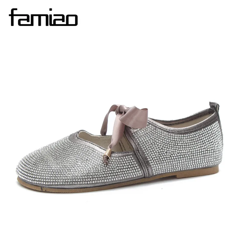FAMIAO 2018 Brand Women Shoes Comfort Round Toe Leather Ballerina