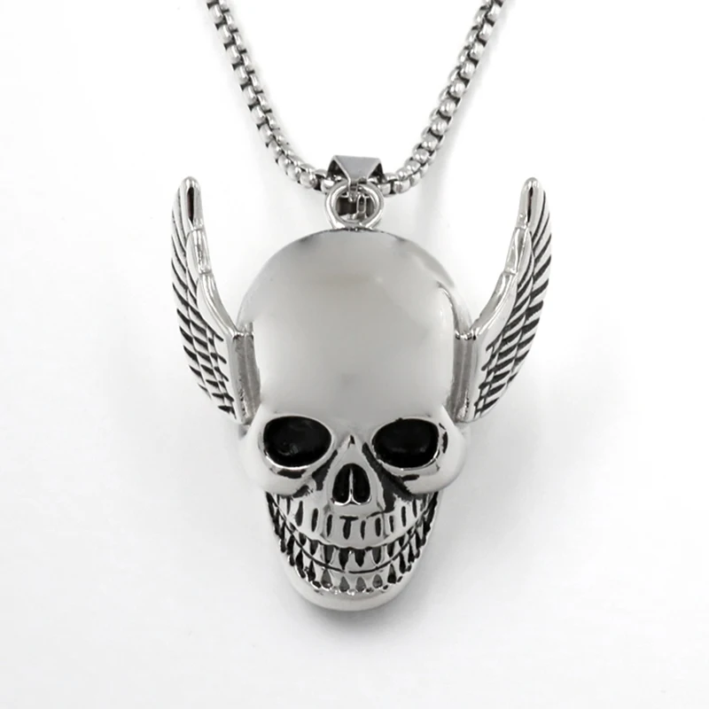 Angel Wings Skull Pendant Necklace Mens Gift Vintage Titanium Stainless