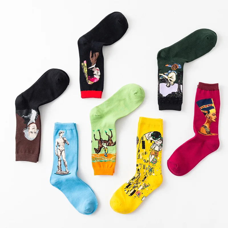 

4 Pair/set Retro Personality Long Socks Funny Happy Marvel Socks World Art Famous Painting Male Socks Gifts For Men Women