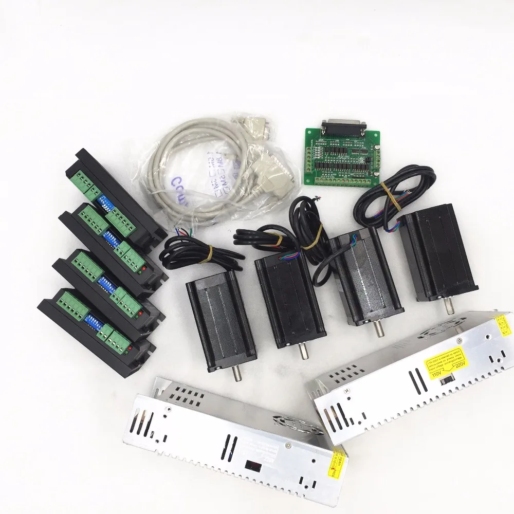 

NEW!! 4 Axis Nema 34 Stepper Motor Single Shaft 1600oz-in+Microstep DMA860H+2 PCS Power Supply for 350W,48V for cnc