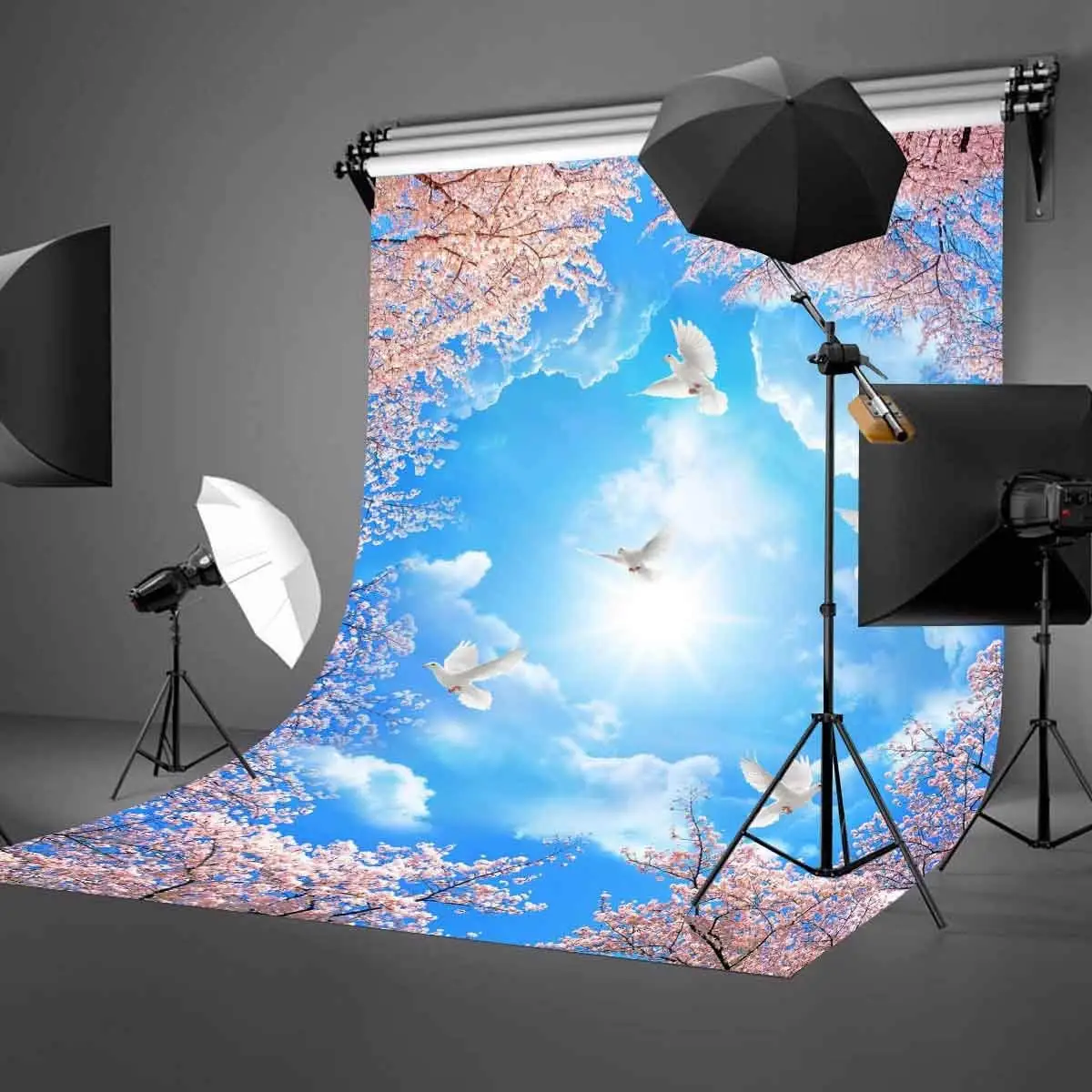 150x210 см голубое небо Солнечный свет фон голубей красивые цветы для фотосъемки