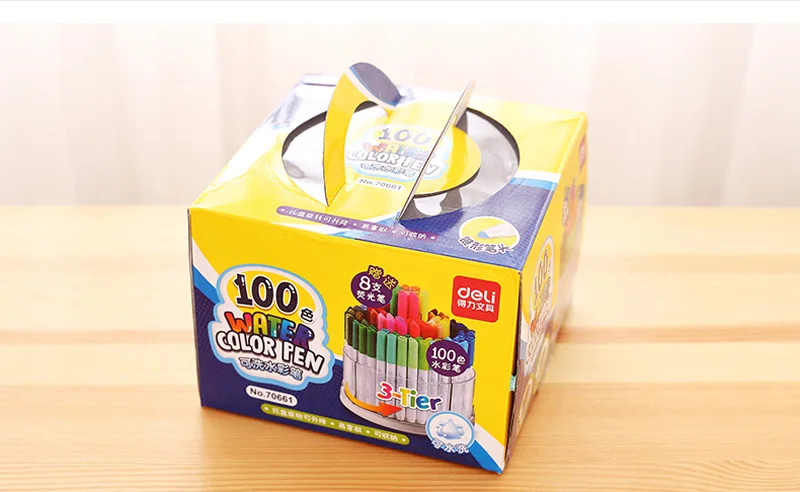 Deli акварельные ручки 100 цветов/коробка художественные канцелярские принадлежности Водные цветные маркеры легко стираемые Рисование маркер для рисования ручка