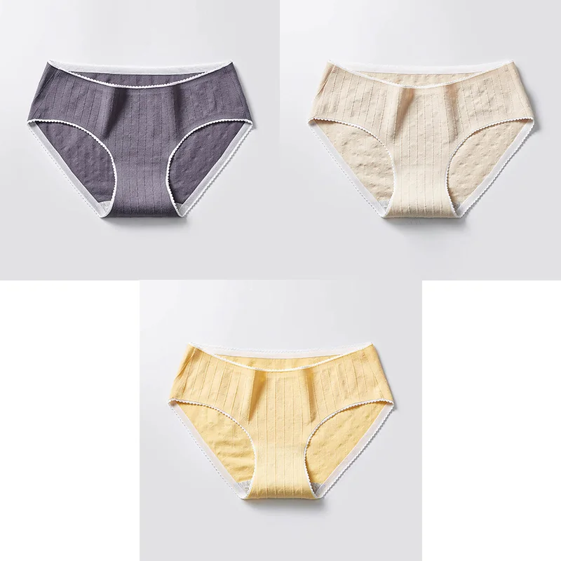 3 Pcs Cotton Briefs Woman Panties Low Waist Breathable Antibacterial Female Panties Brand Quality New Briefs Underwear For Women - Цвет: DarkGrey Nude Yellow