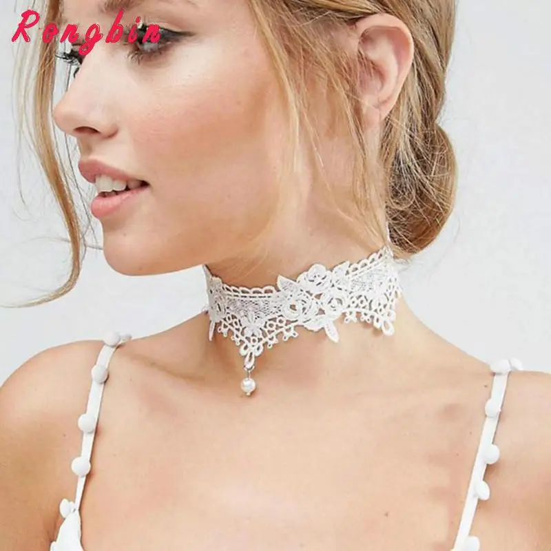 

New Arrival Black/White Tattoo Lace Chokers Necklaces For Women Punk Gothic Velvet Chocker Necklace Collier Femme