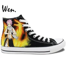 Вэнь дизайн пользовательские аниме ручная роспись обувь Феи хвост Нацу серый для мужчин женские черные высокие парусиновые кроссовки для подарков