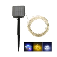 10 м 20 м светодиодный светильник на солнечной батарее с серебряной проволокой, светящиеся гирлянды для улицы, водонепроницаемая гирлянда для рождества, дома, свадьбы, украшения