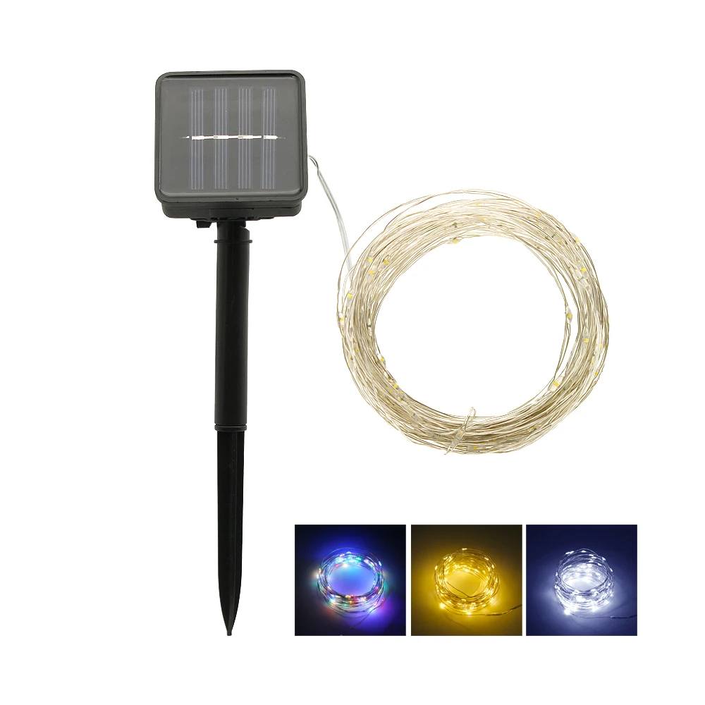 

10M 20M Solar Lamp LED Silver Wire String Lights Outdoor Flash Fairy Garland Waterproof For Christmas Home Wedding Decoration