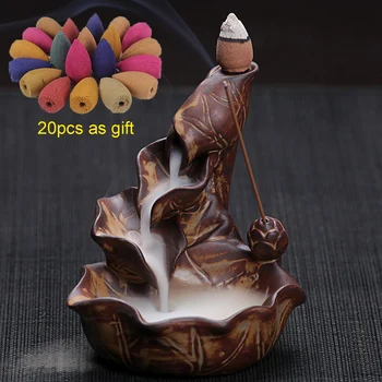 

Backflow Incense Burners Ceramic Lotus Waterfall Incense Holder Home Decor Office Buddhist Aroma Censer Ornaments Dropshipping