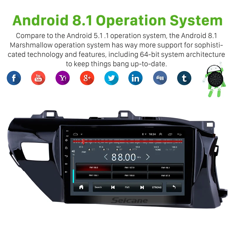Excellent Seicane 10.1 inch Android 8.1 Car GPS Navigation Radio for Toyota Hilux Right Hand Drive 2016 2017 2018 Head unit Mirror Link 3G 2